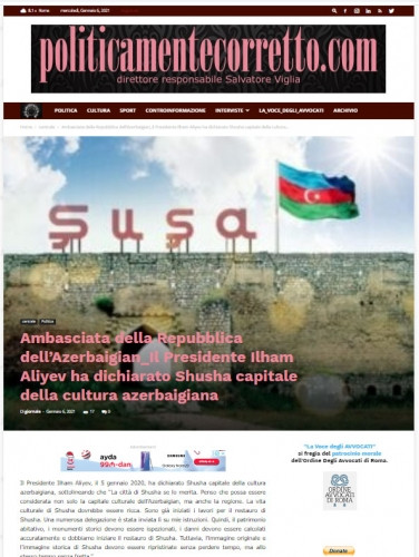 İtaliya mətbuatı Şuşanın Azərbaycanın mədəniyyət paytaxtı elan edilməsindən yazıb<font color=red> - FOTOLAR</font>