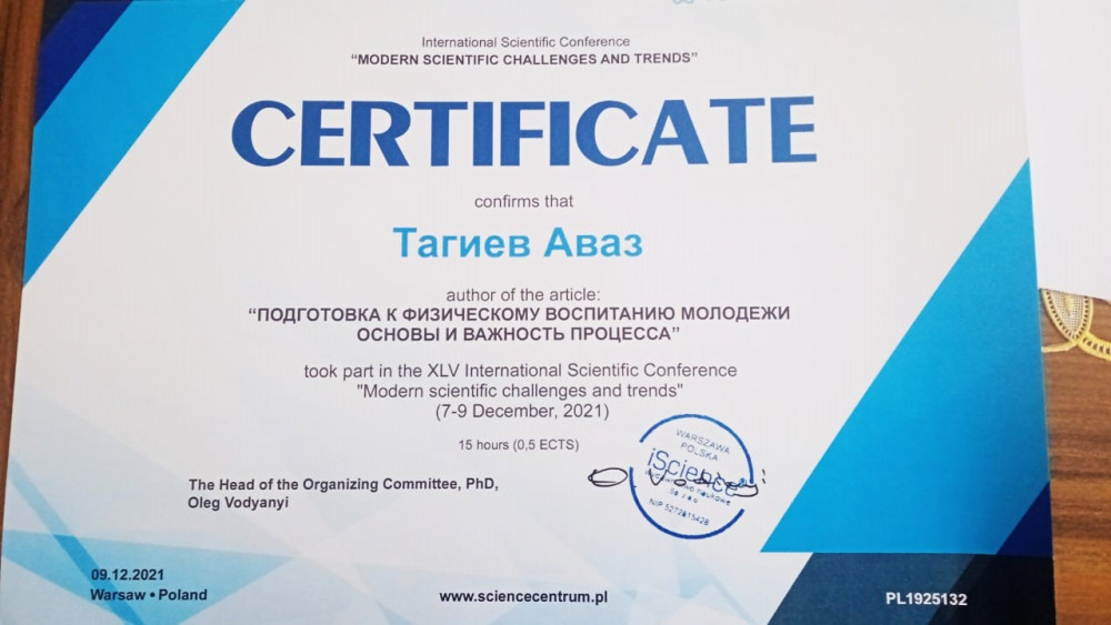 NDU müəlliminin məqaləsi Polşanın elmi jurnalında nəşr olunub<font color=red> - FOTOLAR</font>