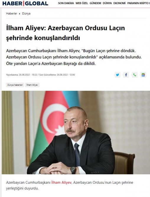 Türkiyə mediası Laçın şəhərinin Azərbaycanın nəzarətinə keçməsindən yazıb<font color=red> - FOTOLAR</font>