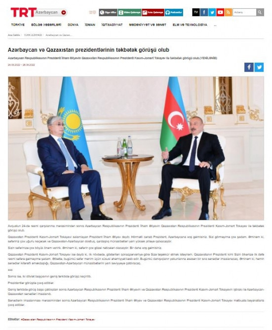 Türkiyə mediası Prezident İlham Əliyevin Qazaxıstanın “Qızıl qartal” ali ordeni ilə təltif olunmasına geniş yer ayırıb<font color=red> - FOTOLAR</font>