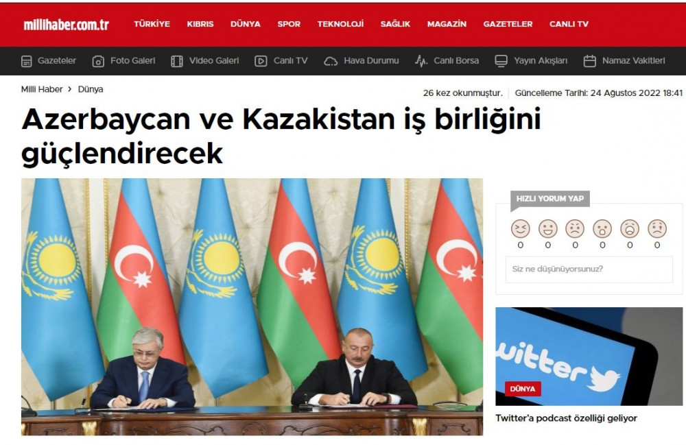 Türkiyə mediası Prezident İlham Əliyevin Qazaxıstanın “Qızıl qartal” ali ordeni ilə təltif olunmasına geniş yer ayırıb<font color=red> - FOTOLAR</font>
