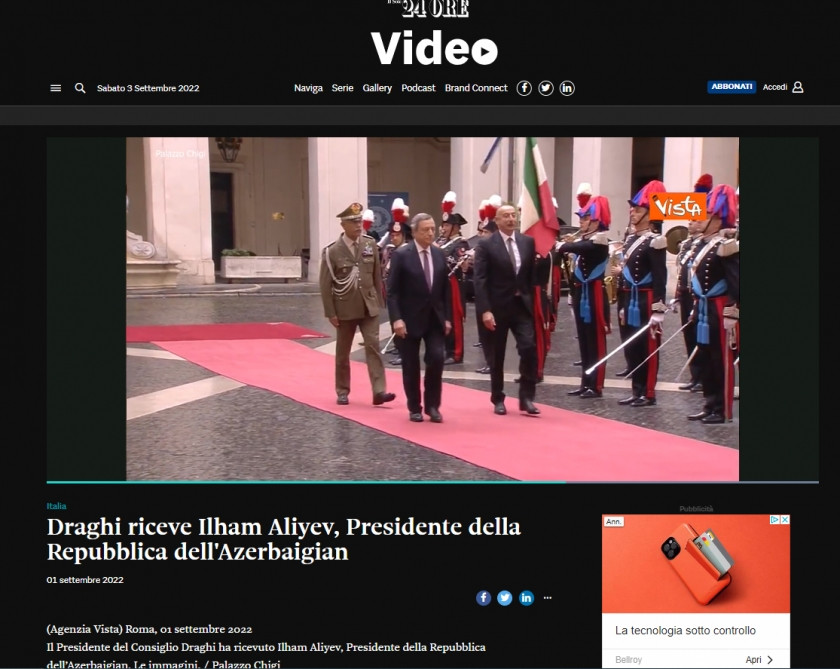 İtaliyanın aparıcı KİV-ləri Prezident İlham Əliyevin bu ölkəyə səfərini geniş işıqlandırıb<font color=red> - FOTOLAR</font>