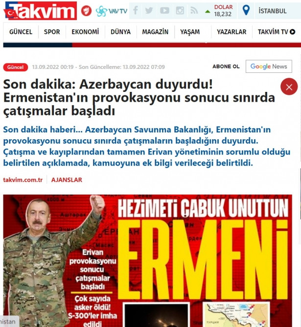 Türkiyə mediası: “Təxribat və itkilərə görə bütün məsuliyyət Ermənistanın hərbi-siyasi rəhbərliyinin üzərinə düşür”<font color=red> - FOTOLAR</font>