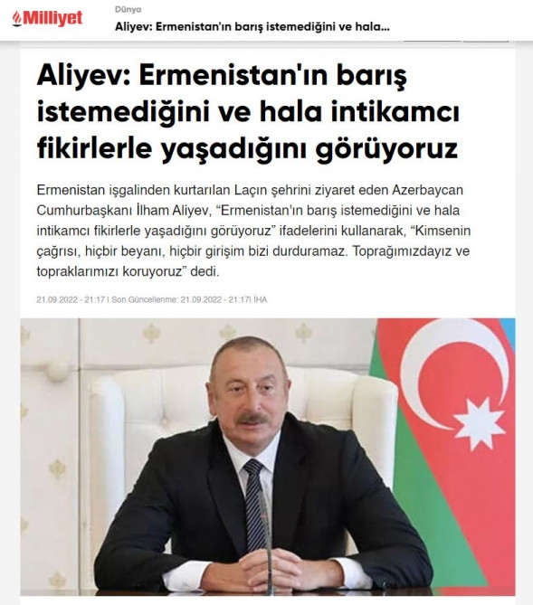Prezident İlham Əliyevin Laçında Azərbaycan Bayrağını ucaltması Türkiyə mediası tərəfindən geniş işıqlandırılıb<font color=red> - FOTOLAR</font>
