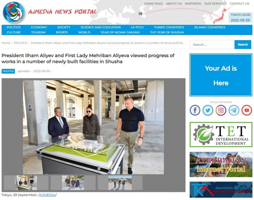 Yaponiya portalı Azərbaycan Prezidentinin Şuşaya səfəri barədə məlumatlar yayıb<font color=red> - FOTOLAR</font>