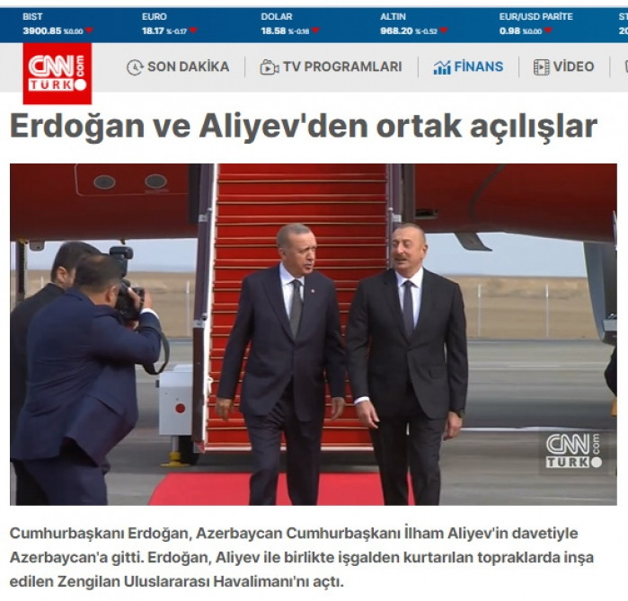 Türkiyə mediası: Prezident Rəcəb Tayyib Ərdoğan Zəngilan aeroportunun ilk rəsmi qonağı oldu<font color=red> - FOTOLAR</font>