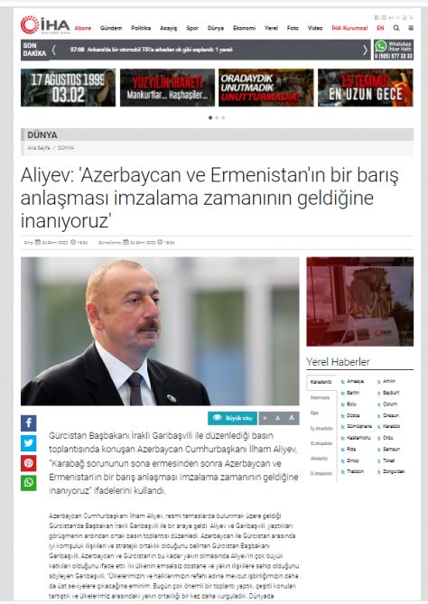 Türkiyə mediası: Prezident Əliyev Gürcüstan-Azərbaycan-Ermənistan üçtərəfli məsləhətləşmə formatı təklif edib<font color=red> - FOTOLAR</font>
