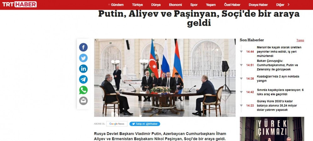 Türkiyə mediası Azərbaycan Prezidentinin Soçi səfərinin təfərrüatlarını geniş işıqlandırıb<font color=red> - FOTOLAR</font>