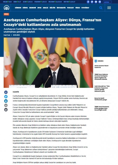 Türkiyənin aparıcı mediası Azərbaycan Prezidentinin Əlcəzairə səfərinin tarixi əhəmiyyətini yüksək dəyərləndirib<font color=red> - FOTOLAR</font>