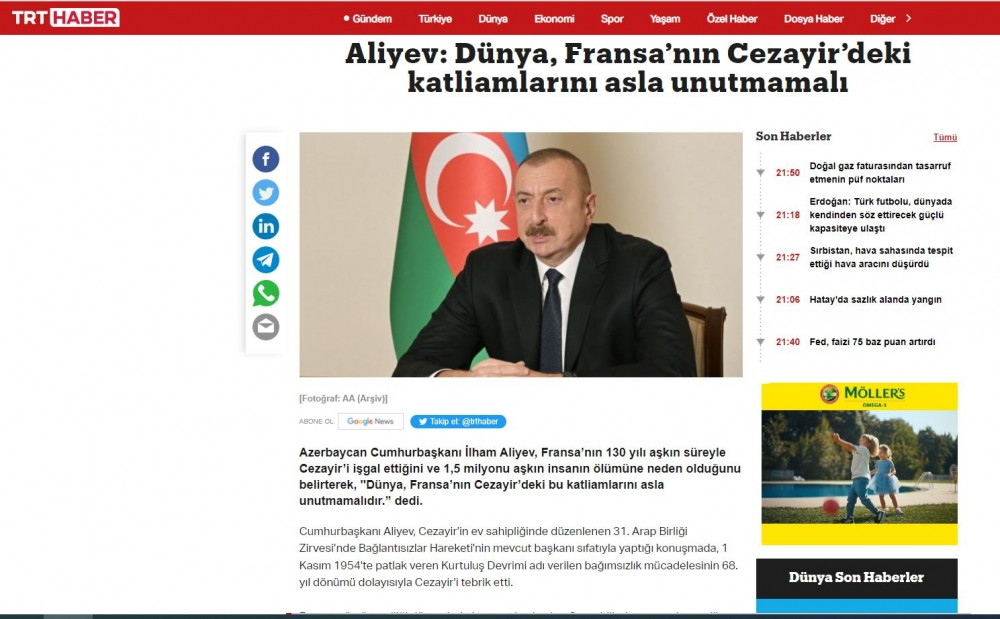 Türkiyənin aparıcı mediası Azərbaycan Prezidentinin Əlcəzairə səfərinin tarixi əhəmiyyətini yüksək dəyərləndirib<font color=red> - FOTOLAR</font>