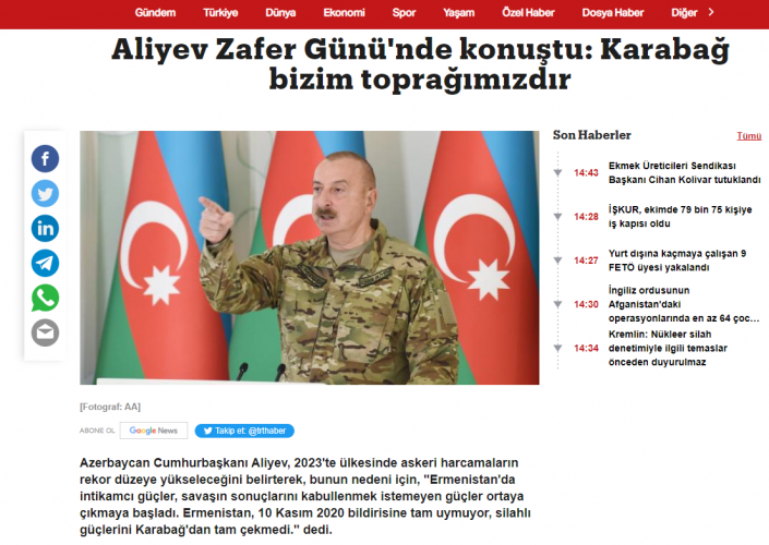 Türkiyə mediası 8 Noyabr-Zəfər Günü ilə bağlı Şuşada keçirilən tədbirə geniş yer ayırıb<font color=red> - FOTOLAR</font>