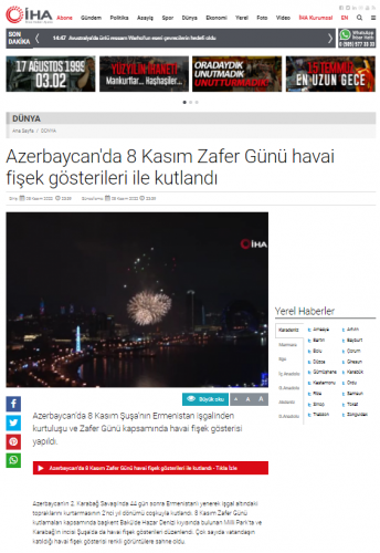 Türkiyə mediası 8 Noyabr-Zəfər Günü ilə bağlı Şuşada keçirilən tədbirə geniş yer ayırıb<font color=red> - FOTOLAR</font>