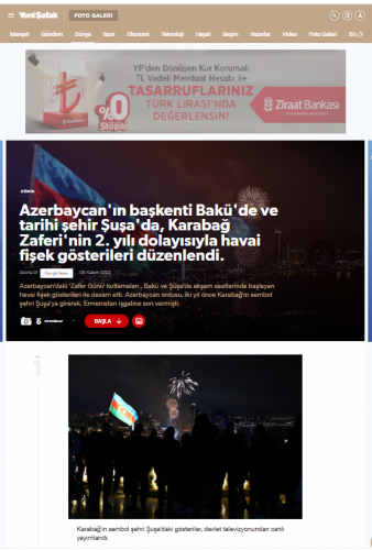 Türkiyə mediası 8 Noyabr-Zəfər Günü ilə bağlı Şuşada keçirilən tədbirə geniş yer ayırıb<font color=red> - FOTOLAR</font>