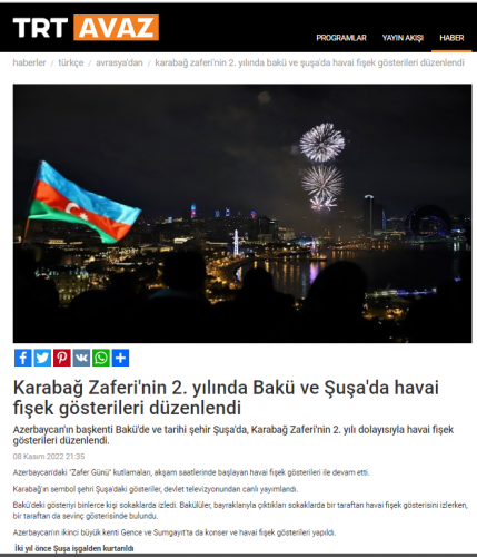 Türkiyə mediası 8 Noyabr-Zəfər Günü ilə bağlı Şuşada keçirilən tədbirə geniş yer ayırıb<font color=red> - FOTOLAR</font>