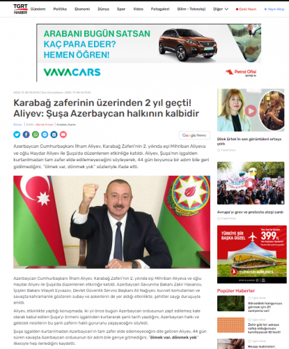 Türkiyə mediası 8 Noyabr-Zəfər Günü ilə bağlı Şuşada keçirilən tədbirə geniş yer ayırıb<font color=red> - FOTOLAR</font>