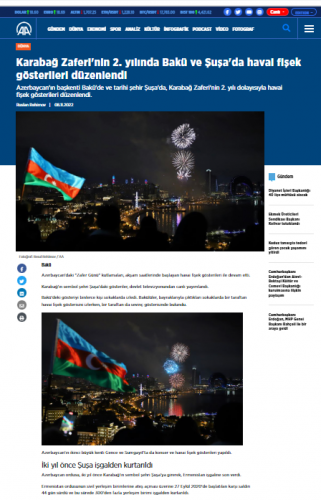 Türkiyə mediası 8 Noyabr-Zəfər Günü ilə bağlı Şuşada keçirilən tədbirə geniş yer ayırıb<font color=red> - FOTOLAR</font>