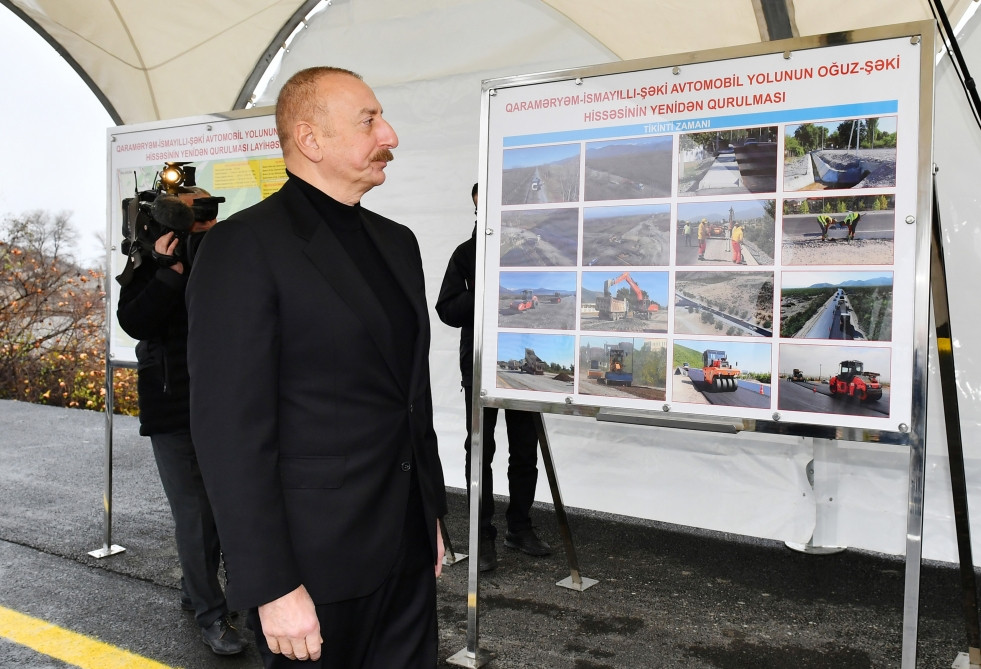 Prezident İlham Əliyev Oğuz-Şəki avtomobil yolunun yenidənqurmadan sonra açılışında iştirak edib<font color='red'> - YENİLƏNİB</font><font color=red> - FOTOLAR</font>