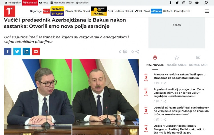 Aleksandar Vuçiçin Bakıya səfəri Serbiya mətbuatının diqqət mərkəzindədir<font color=red> - FOTOLAR</font>