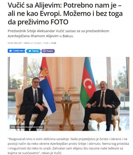 Aleksandar Vuçiçin Bakıya səfəri Serbiya mətbuatının diqqət mərkəzindədir<font color=red> - FOTOLAR</font>