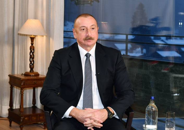 <strong>Prezident İlham Əliyev Davosda Çinin CGTN televiziya kanalına müsahibə verib<font color=red> - FOTOLAR</font></strong>