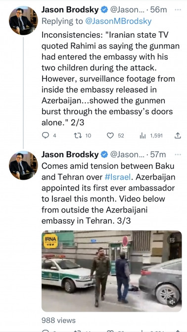Amerikalı ekspert Azərbaycanın İrandakı səfirliyindəki kameralardan götürülən kadrlara diqqəti çəkib<font color=red> - FOTOLAR</font>