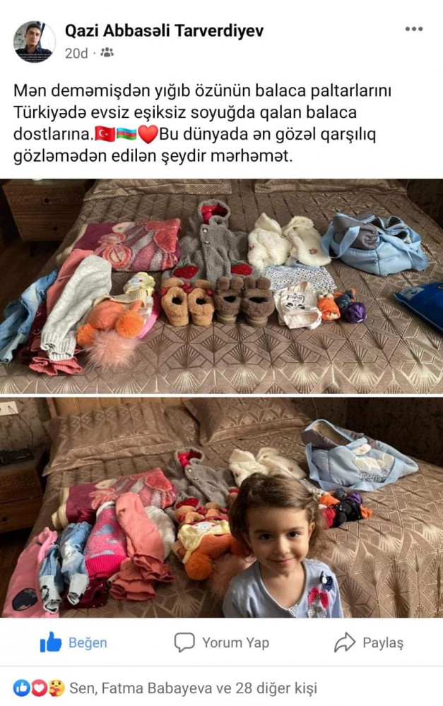 Naxçıvanlı qazimizin 4 yaşlı qızı öz geyim və oyuncaqlarını türkiyəli uşaqlara bağışladı<font color=red> - FOTOLAR</font>