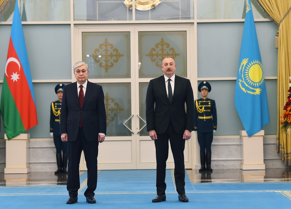 Azərbaycan Prezidenti İlham Əliyevin Astanada rəsmi qarşılanma mərasimi olub<font color=red> - FOTOLAR</font>