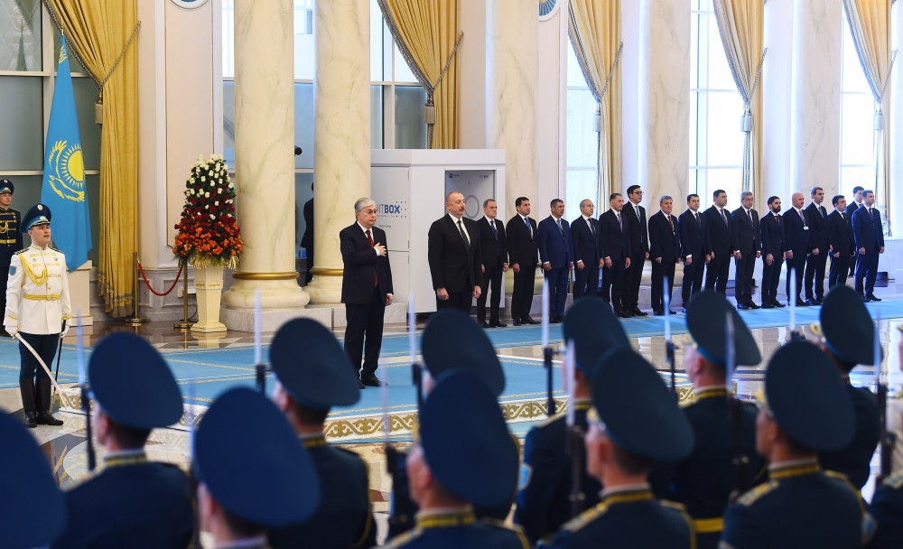 Azərbaycan Prezidenti İlham Əliyevin Astanada rəsmi qarşılanma mərasimi olub<font color=red> - FOTOLAR</font>