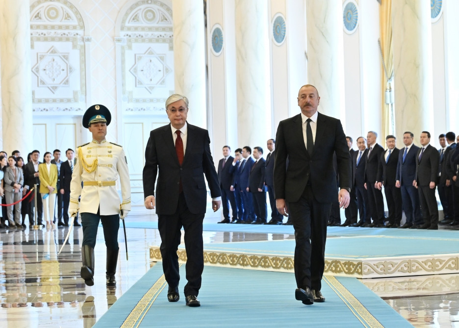 Azərbaycan Prezidenti İlham Əliyevin Astanada rəsmi qarşılanma mərasimi olub<font color=red> - FOTOLAR</font>
