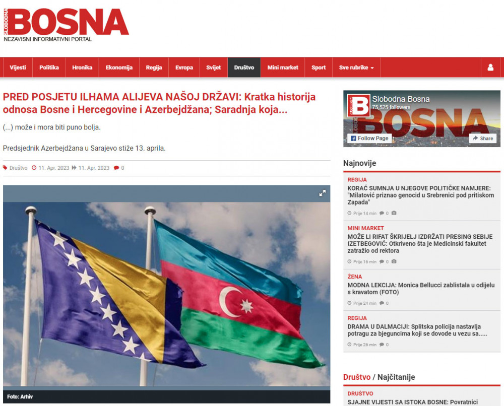 Bosniya və Herseqovina KİV-ləri Prezident İlham Əliyevin bu ölkəyə səfəri ərəfəsində Azərbaycanla bağlı silsilə məqalələr yayımlayıb<font color=red> - FOTOLAR</font>