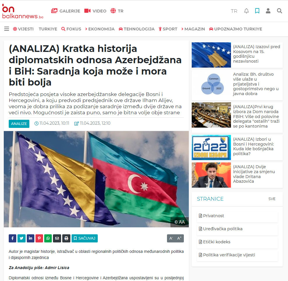 Bosniya və Herseqovina KİV-ləri Prezident İlham Əliyevin bu ölkəyə səfəri ərəfəsində Azərbaycanla bağlı silsilə məqalələr yayımlayıb<font color=red> - FOTOLAR</font>