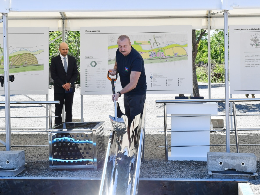 Qubadlı rayonunun Xanlıq kəndinin təməli qoyulub<font color=red> - FOTOLAR</font>