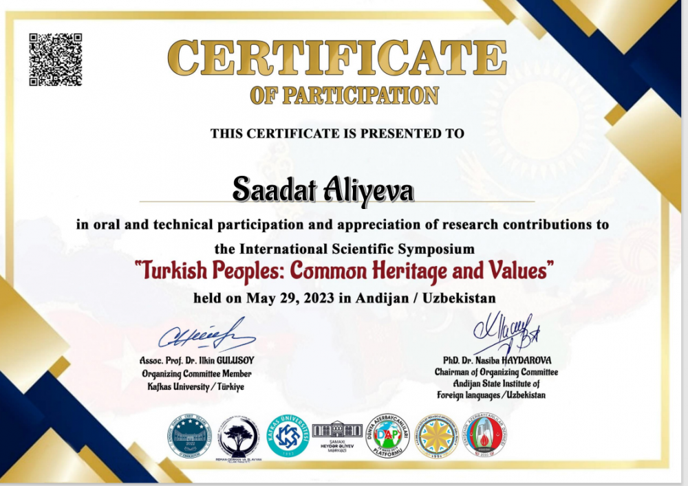 Naxçıvan Dövlət Universiteti müəlliminin elmi məqaləsi ilə beynəlxalq sertifikat əldə edib<font color=red> - FOTOLAR</font>