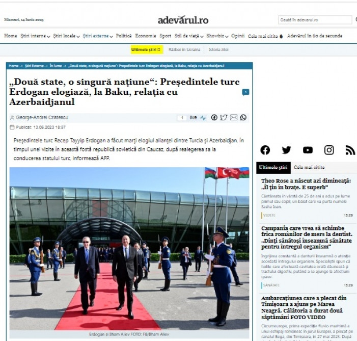 Türkiyə Prezidentinin Bakıya səfəri Rumıniya mətbuatı tərəfindən geniş işıqlandırılıb<font color=red> - FOTOLAR</font>