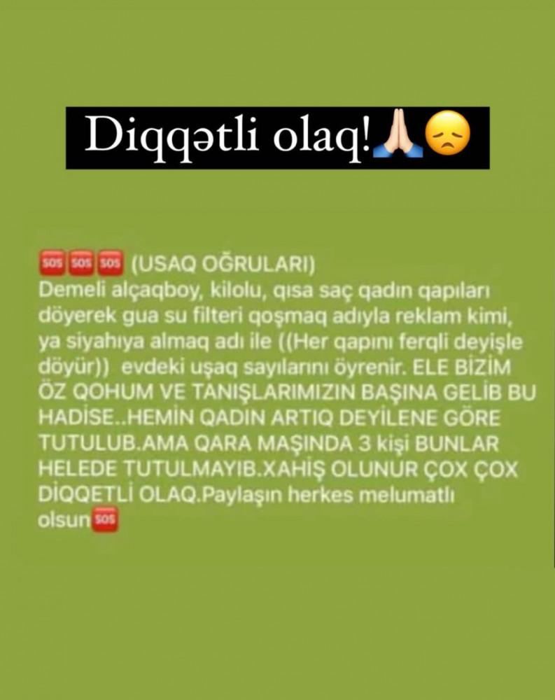 Naxçıvan DİN uşaq oğurluğu halları ilə bağlı məlumatlara münasibət bildirib<font color=red> - FOTOLAR</font>