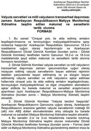 Nazirlər Kabineti milli valyutanın transsərhəd daşınması barədə qərar verib<font color=red> - FOTOLAR</font>