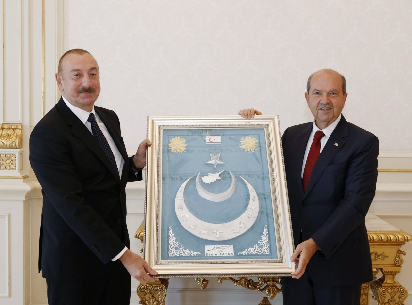 Azərbaycan Prezidenti İlham Əliyev Şimali Kipr Türk Cümhuriyyətinin Prezidenti Ersin Tatarı qəbul edib<font color=red> - FOTOLAR</font>
