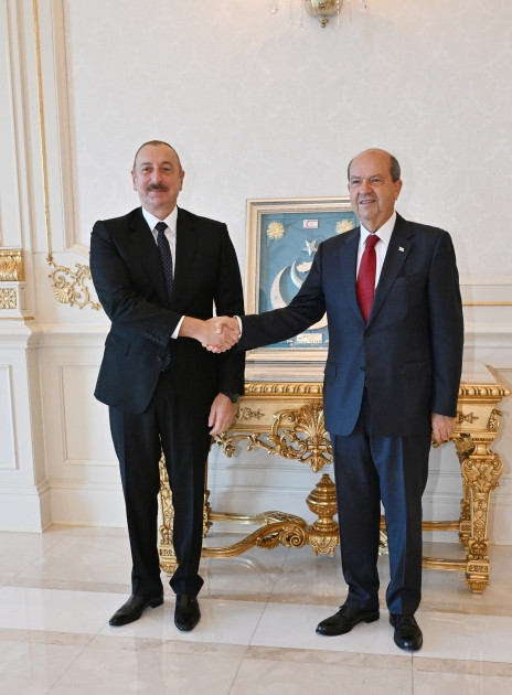 Azərbaycan Prezidenti İlham Əliyev Şimali Kipr Türk Cümhuriyyətinin Prezidenti Ersin Tatarı qəbul edib<font color=red> - FOTOLAR</font>