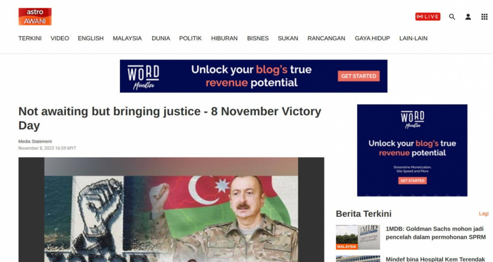 Malayziya mediası Azərbaycanın Zəfər yolundan yazır<font color=red> - FOTOLAR</font>
