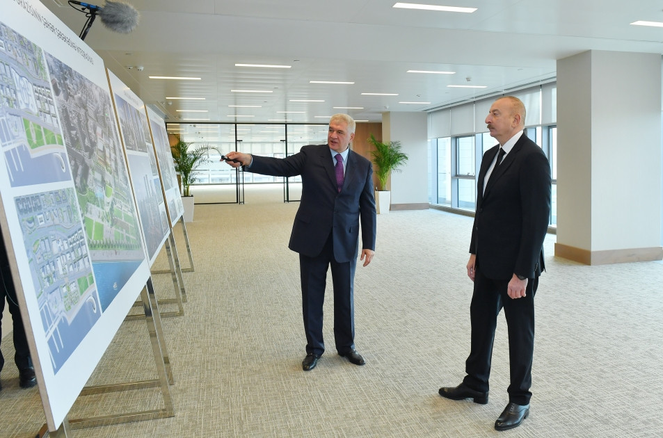 Prezident İlham Əliyev Bakı Ağ Şəhərin Mərkəzi Park Kvartalında tikinti, abadlıq işləri və Ofis binasında yaradılan şərait ilə tanış olub<font color='red'> - YENİLƏNİB</font><font color=red> - FOTOLAR</font>