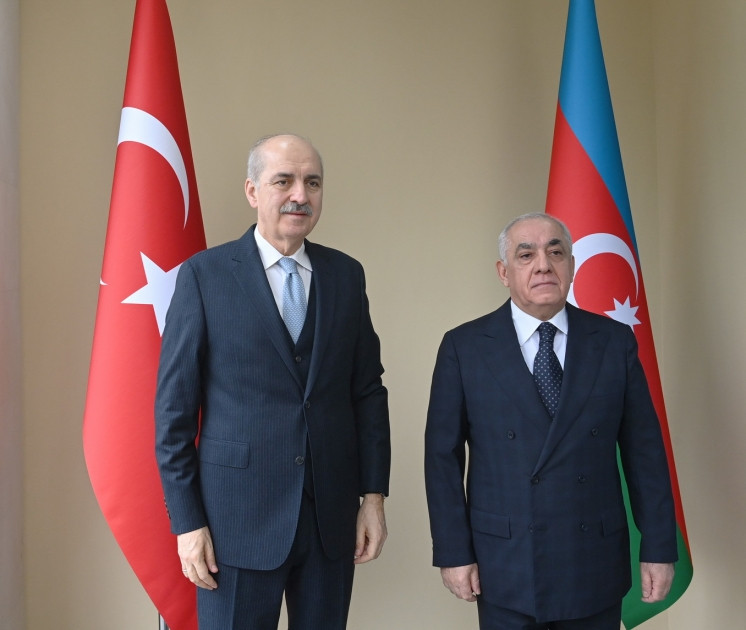 Baş nazir Əli Əsədov Türkiyə Böyük Millət Məclisinin sədri Numan Kurtulmuşla görüşüb<font color=red> - FOTOLAR</font>