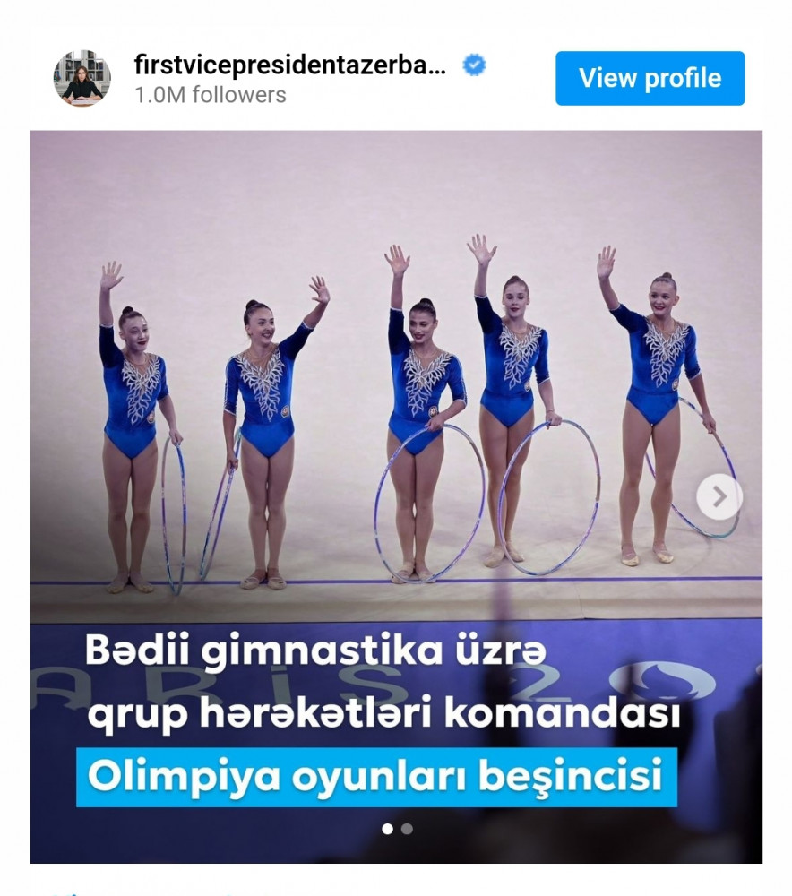 Mehriban Əliyeva bədii gimnastika üzrə qrup hərəkətləri komandasını təbrik edib<font color=red> - FOTOLAR</font>