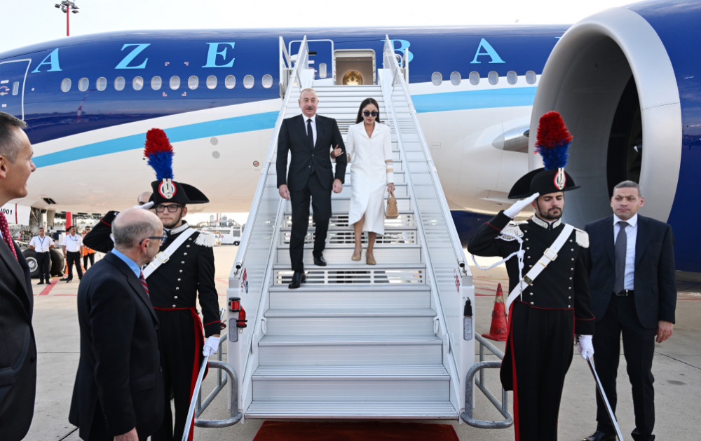 Azərbaycan Prezidenti İlham Əliyev İtaliyaya işgüzar səfərə gedib<font color=red> - FOTOLAR</font>