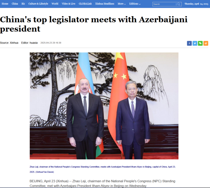 “Global Times”: Azərbaycan və Çin arasında hərtərəfli strateji tərəfdaşlığın yaradılması təbii irəliləyişdir<font color=red> - FOTOLAR</font>