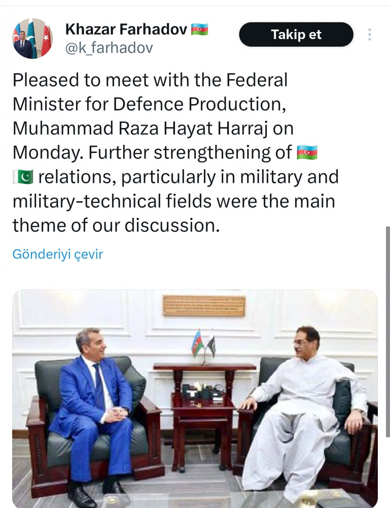 Azərbaycan və Pakistan arasında hərbi-texniki sahələrdə əməkdaşlığın gücləndirilməsi müzakirə olunub<font color=red> - FOTOLAR</font>