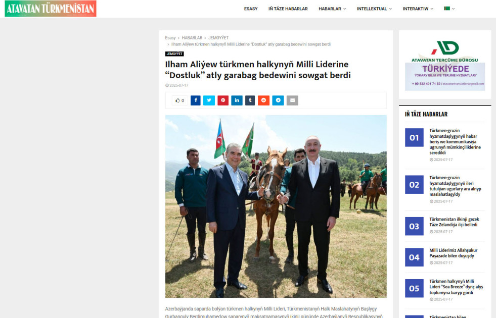 Türkmənistan mətbuatı Qurbanqulu Berdiməhəmmədovun Azərbaycana səfərini geniş işıqlandırıb<font color=red> - FOTOLAR</font>