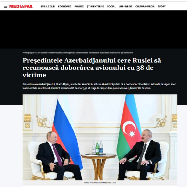 Rumıniya və Bolqarıstan mənbələri: Prezident İlham Əliyev Rusiyadan təyyarə qəzasını rəsmi olaraq etiraf etməyi tələb edir<font color=red> - FOTOLAR</font>