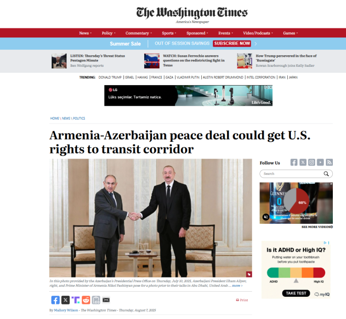 Azərbaycan Prezidenti İlham Əliyevin Ermənistanın baş naziri ilə Vaşinqtonda keçirəcəyi görüş dünyanın ən nüfuzlu mediasında<font color=red> - FOTOLAR</font>