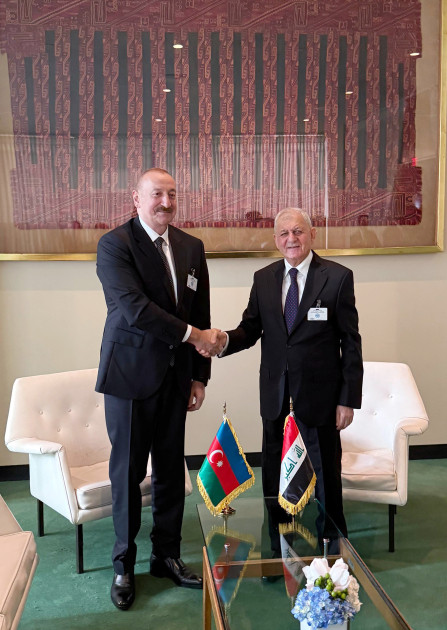 Azərbaycan Prezidenti İlham Əliyev BMT-nin Nyu-Yorkdakı mənzil-qərargahında İraq Prezidenti ilə görüşüb<font color=red> - FOTOLAR</font>