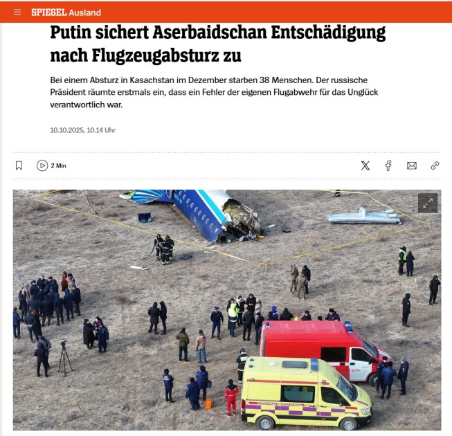 Almaniya mediası Putinin AZAL-ın təyyarəsinin qəzaya uğramasına görə üzr istəməsindən yazıb<font color=red> - FOTOLAR</font>